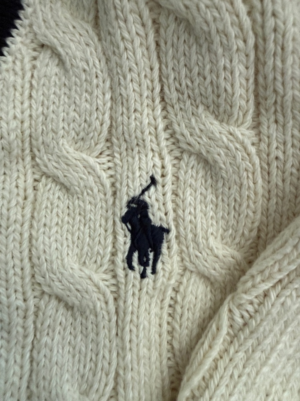 Polo Ralph Lauren Cream Cable-Knit V-Neck Sweater with Navy & Burgundy Trim Boys - Picture 3 of 8